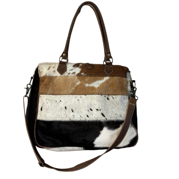 NEW Myra Bag Hyde Laptop Bag Hair-On Cowhide & Leather Brown White Tan Western - Picture 2 of 16